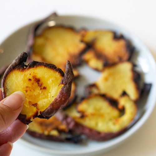smashed korean sweet potato chips (goguma nurungji)