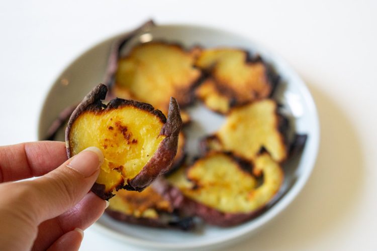 smashed korean sweet potato chips (goguma nurungji)